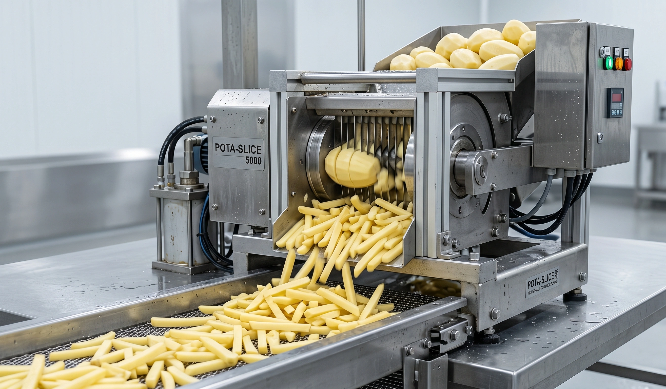 Precision cutting of potatoes into uniform fries